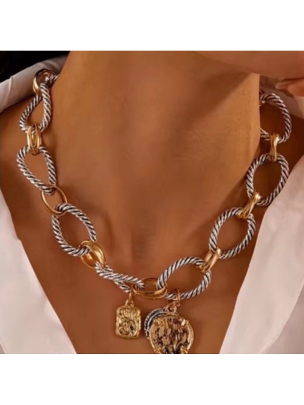 New 14K Gold Plated Collar Necklace Twist Chain Choker New